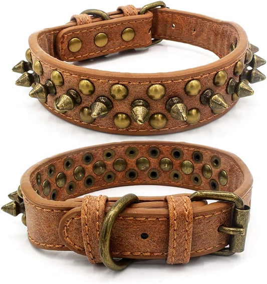 Spiked Dog Collar Soft Pu Leather Mushrooms Rivet Spike Studded Puppy Adjustable Pet Collars for Small Breeds (XS, Brown1)