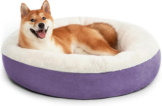 Love's cabin Round Donut Cat and Dog Cushion Bed, 30in Pet Bed for Medium or Large Dogs, Anti-Slip & Water-Resistant Bottom, Soft Durable Fabric Pet beds, Washable Calming Cat Bed Lavender