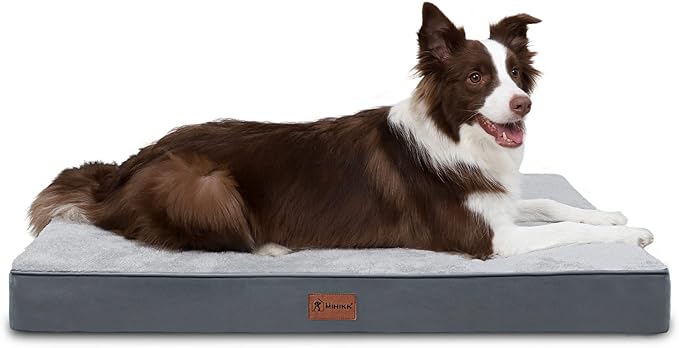 MIHIKK Waterproof Dog Beds Large Sized Dog Orthopedic Dog Beds for Crate with Removable Washable Cover Egg-Crate Foam Pet Pad Mat with Anti-Slip Bottom, 36x27 Inch, Light Grey