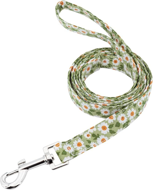 Tunkoo Dog Leash Floral with Soft Comfy Cotton Handle,Girl Pet for Small Medium Large Dogs Cats Daily Walking(Green Flowers,L)