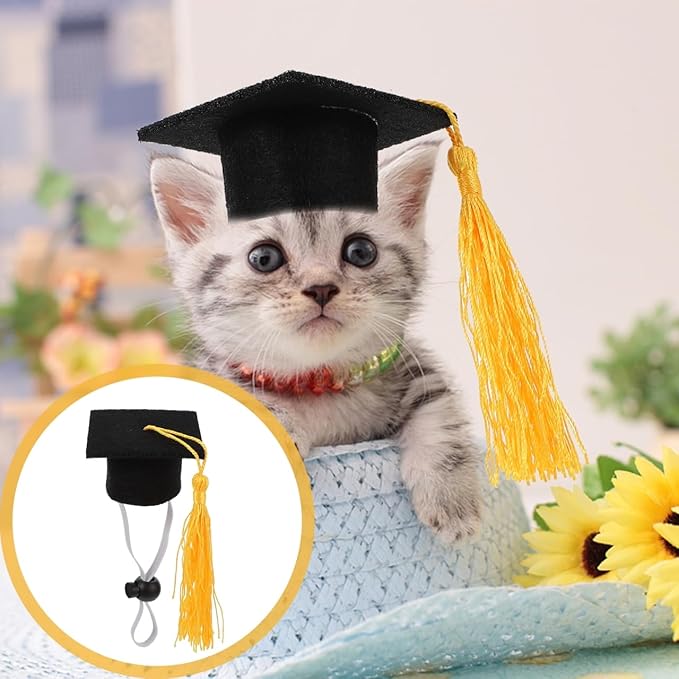 KESYOO 4pcs Mini Graduation Cap Pet Graduation Caps Small Dog Graduation Hats with Yellow Tassel Pet Graduation Costume for Dogs Cats Holiday Costume Accessory