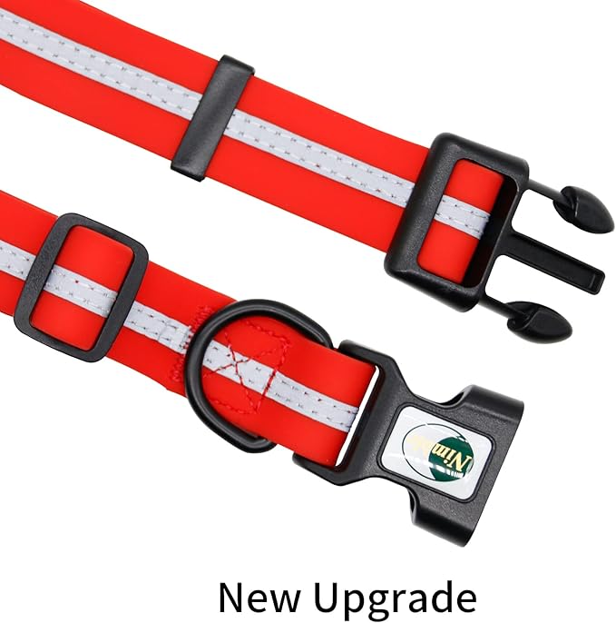NIMBLE Dog Collar Waterproof Pet Collars Anti-Odor Durable Adjustable PVC & Polyester Soft with Reflective Cloth Stripe Basic Dog Collars S/M/L Sizes (Large (15.35”-24.8”inches), Candy Red)