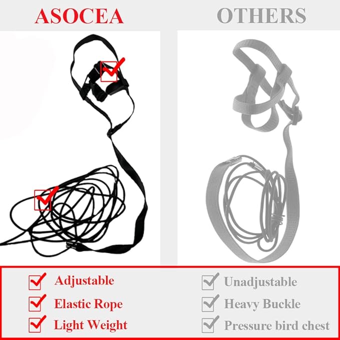 ASOCEA Adjustable Birds Harness and Leash Parrot Harness Leash Anti-Bite Bird Nylon Rope Outdoor Flying Training Rope for Small Birds Weighing 110-190 Grams (Black)