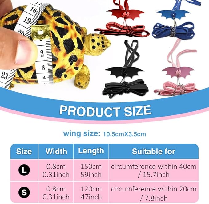 Turtle Harness and Leash with Wings- Harness Strap Chest Collar Adjustable Rope Walking for Turtle Reptile(Pink L