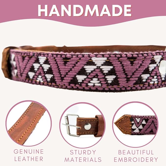 Western Dog Collar - Leather Embroidered Design for Small Medium Large Dogs & Puppy Pets - Aztec Southwest for Boy Girl Female & Male Dogs - Collar para Perros Beaded (Large, Carissma)