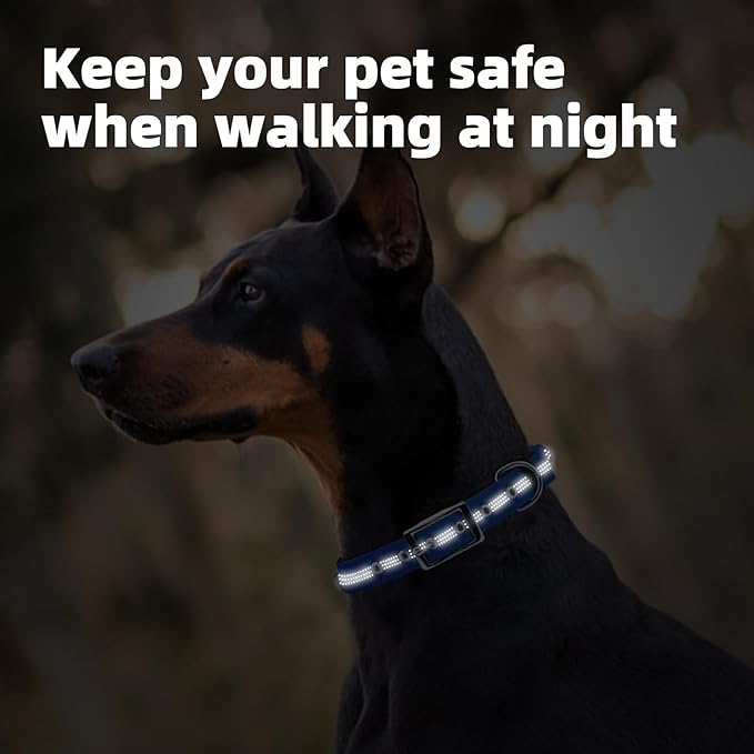 PUPTECK Heavy Duty Dog Collar with Handle Bungee for Small Medium Large Dogs, Tactical Dog Training Collar for Easy Control, Reflective Padded Dog Collars for Walking Running, Navy Blue, S