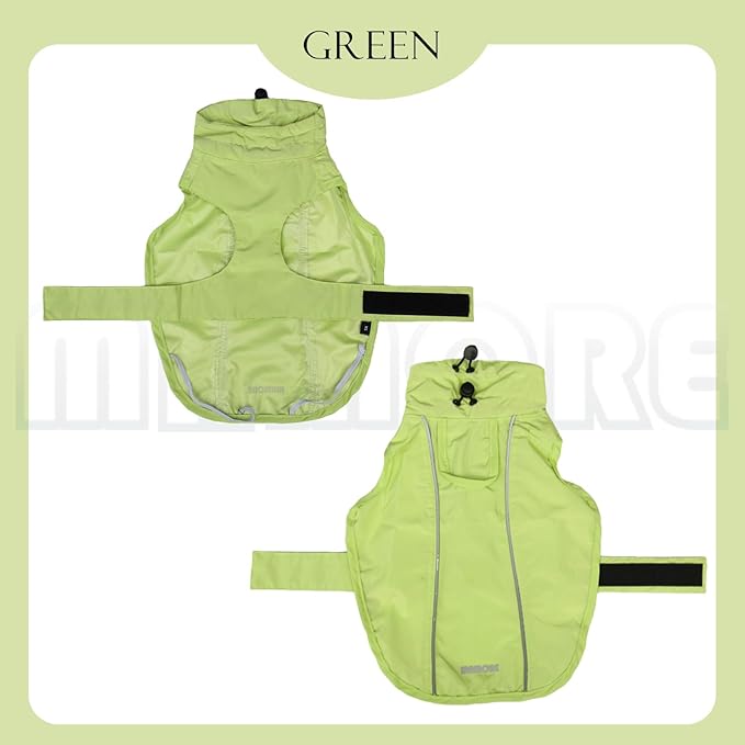 Waterproof Dog Raincoat with Reflective Strip, Adjustable Breathable Rain Coat Jacket with Leash Hole for Dogs (Light Green, Large)