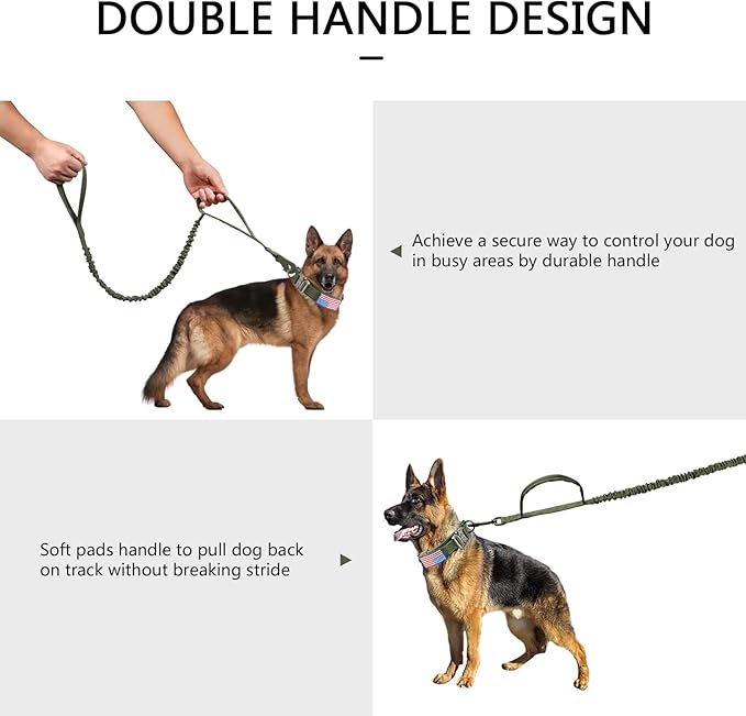 DAGANXI Tactical Dog Collar, Adjustable Military Training Nylon Dog Collar with Control Handle and Heavy Metal Buckle for Medium and Large Dogs, with Patches and Airtags Case (M, Green-Set)