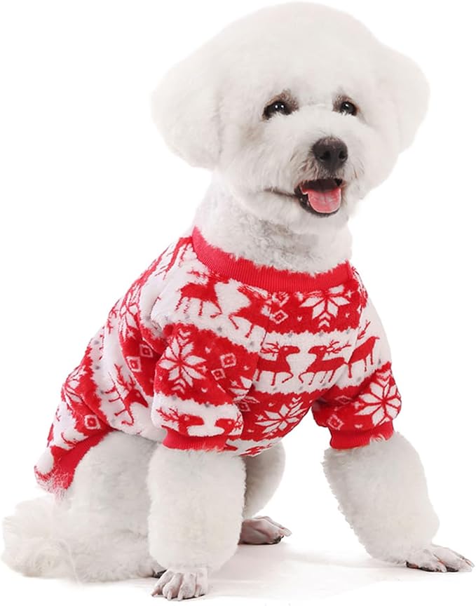 FabriCastle Christmas Dog Sweater, 2-Pack Dog Clothes, Ultra Soft and Warm Pet Jackets for Small Dogs & Cats, Winter Pet Apparel Costumes, Puppy Outfits (Red,Blue, Large)