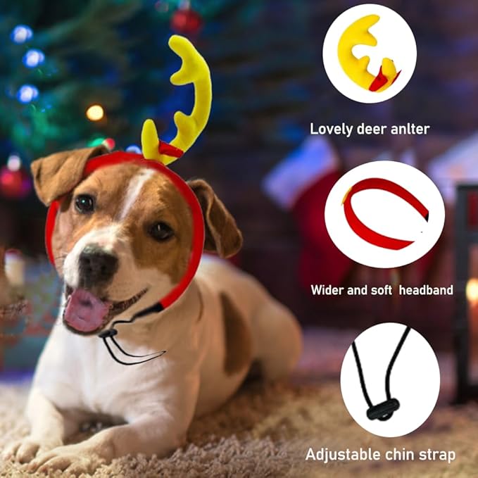 ANIAC Dog Antlers Headband Christmas Dog Outfit for Small Medium Large Dog Reindeer Costumes Pet Elk Head Accessories for Christmas Halloween (Yellow, Small)