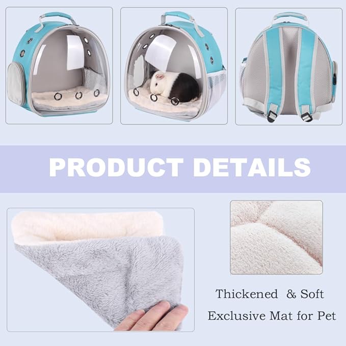 Portable Guinea Pig Backpack with Small Bag Harness and Leash Set, Space Capsule Bubble Pet Carrier Cage Travel for Rabbit, Bearded Dragon, Sugar Glider (Green, Backpack+Bag)