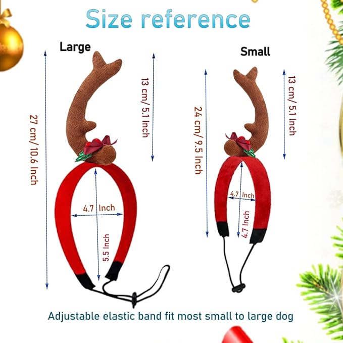 ANIAC Dog Antlers Headband Christmas Dog Outfit for Small Medium Large Dog Reindeer Costumes Pet Elk Head Accessories for Christmas Halloween (Brown, Large)
