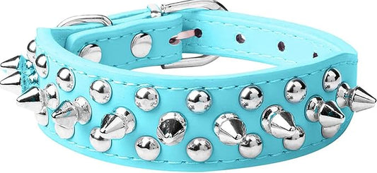 Spiked Dog Collar Soft Pu Leather Mushrooms Rivet Spike Studded Puppy Adjustable Pet Collars for Small Breeds (XS, Light Blue)