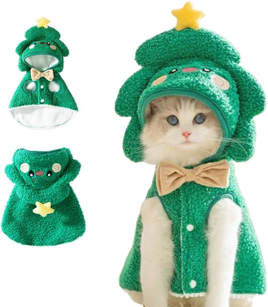 ANIAC Dog Christmas Cape Coat with D-Ring Cat Santa Costume with Xmas Tree Hat Newyear Dogs Outfit Warm Puppy Clothes for Small Dog Pet Christmas Cloak for Cat (Green, X-Large)
