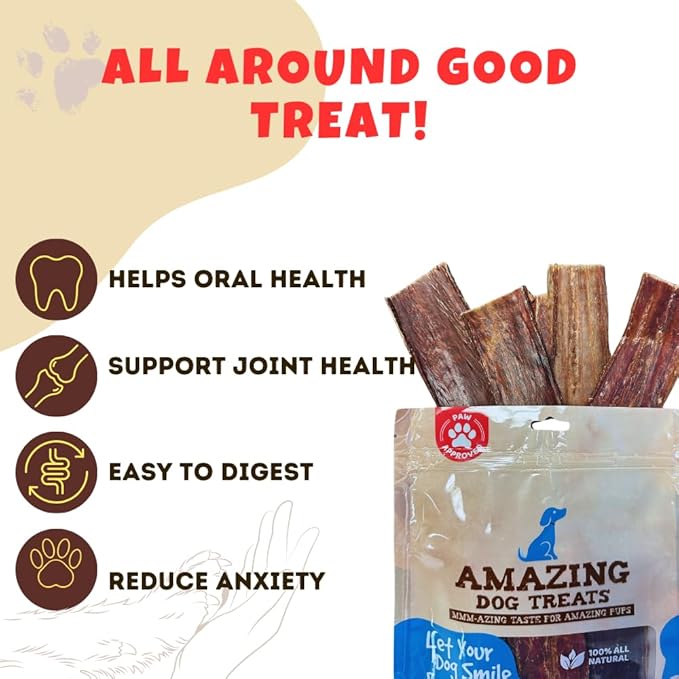 Amazing Dog Treats - Beef Esophagus Jerky for Dogs (6 Inch - 50 Pc/Pack) - Beef Gullet Dog Chews - Beef Esophagus Dog Treats