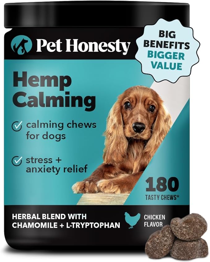 Hemp Calming Chews for Dogs - Dog Anxiety Relief, Dog Calming Treats with Hemp + Valerian Root, Melatonin for Dogs - Helps Aid with Thunder, Fireworks, Chewing & Barking (Chicken 180 ct)