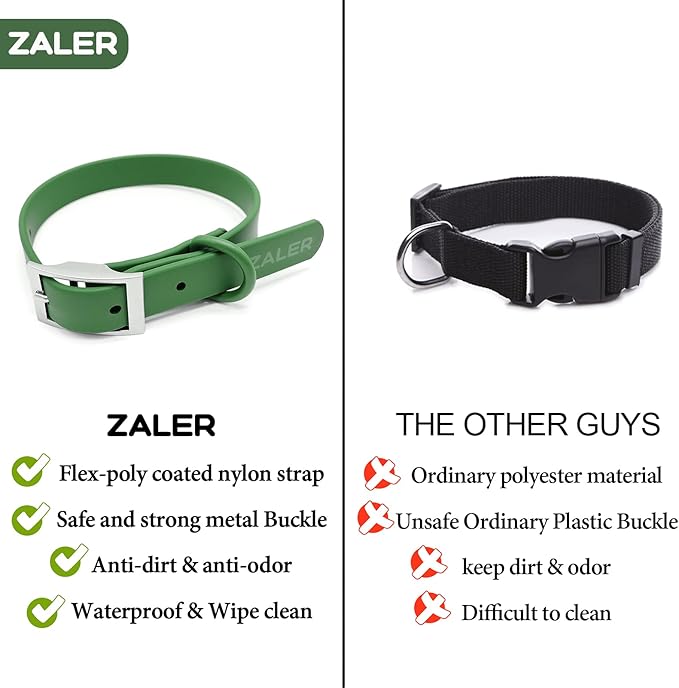 ZALER Waterproof Dog Collar, Adjustable Odor Proof Dog Collars Easy to Clean, Soft Comfortable Pet Collars for Large, Medium Small Dogs (Spruce Green, M(Length:11.4''-15.4''; Width:0.75''))