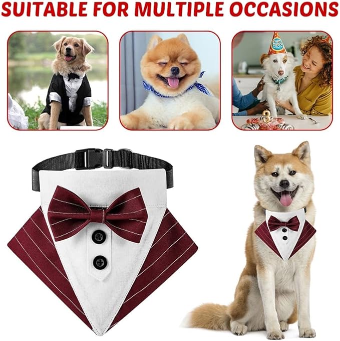 Dog Bowtie Bandana, Adjustable Formal Dog Tuxedo Collar with Bow Tie Pet Bowtie Collar for Boy Dog Wedding Grooming Birthday Party