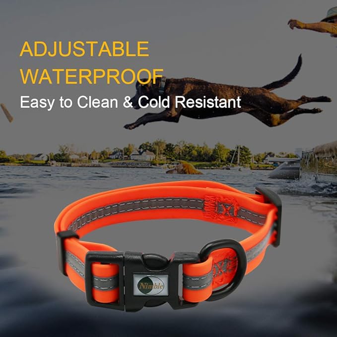 NIMBLE Dog Collar Waterproof Pet Collars Anti-Odor Durable Adjustable PVC & Polyester Soft with Reflective Cloth Stripe Basic Dog Collars S/M/L Sizes (Small (9.45”-14.17”inches), Orange)