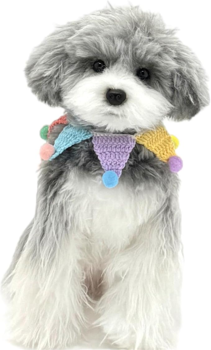 Knitted Dog Costume,Handmade Cat Birthday Costume,Dog Outfit and Birthday Decoration,Cute Cat Outfit,Rainbow Bandana,Adjustable Clown Costume