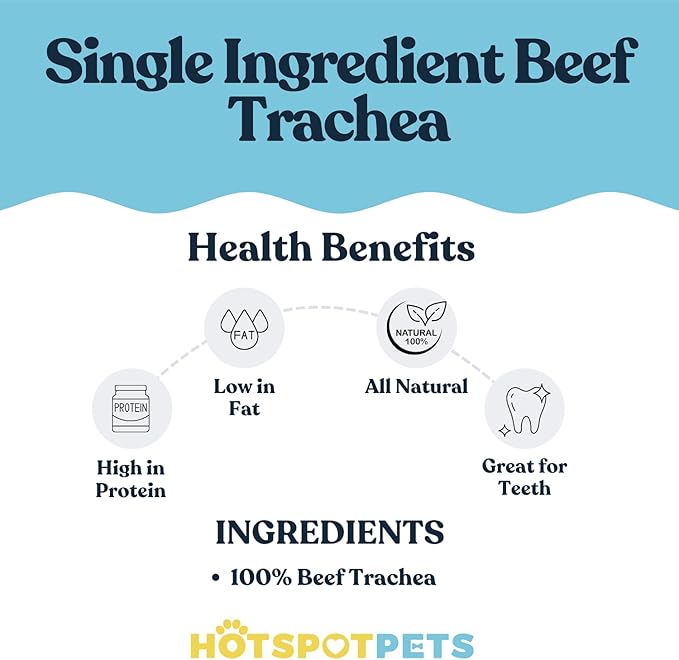 hotspot pets Premium Beef Trachea for Dogs 6" Strips Split -(20 Pack) All Natural Grass-Fed Beef Dog Chews, Rich in Glucosamine Chondroitin for Joint Health, Single Ingredient No Rawhide Dog Treats