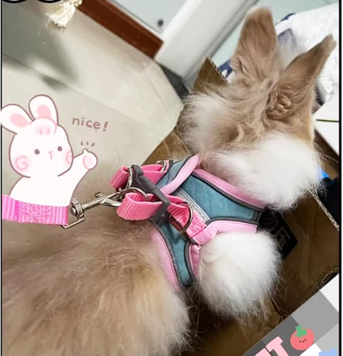 Bunny Harness and Leash Set - Reflective Strip Kitten Vest Harness, Escape Proof Rabbit Leash Walking Pet Accessories for Cat, Dog, Guinea Pig and Small Animals (Pink, XXS)