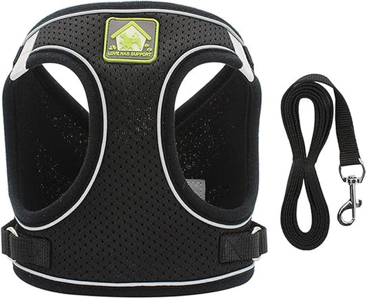 leconpet Step in Dog Harness, Vest Harness and Leash Set for Small Medium Dogs, Puppy Harness, Mesh Reflective Dog Harness Vest (Black, S)