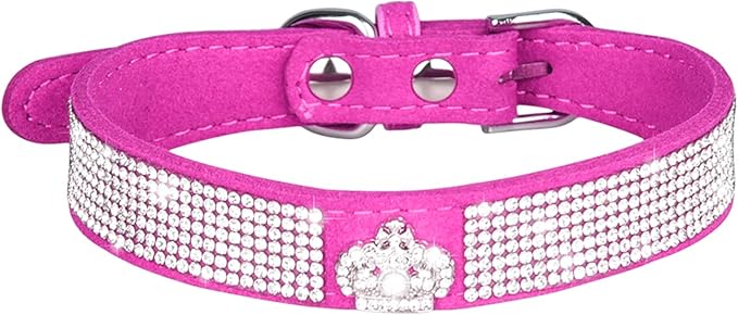 Cute Dog Collar with Bling Rhinestone, Fancy Crystal Diamond Glitter Pretty Jewel Soft Cat Collars for Small Medium Large Breed Dogs Girl Female Pet Puppy Kitten Terrier (L, Hot Pink5)