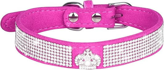 Cute Dog Collar with Bling Rhinestone, Fancy Crystal Diamond Glitter Pretty Jewel Soft Cat Collars for Small Medium Large Breed Dogs Girl Female Pet Puppy Kitten Terrier (L, Hot Pink5)