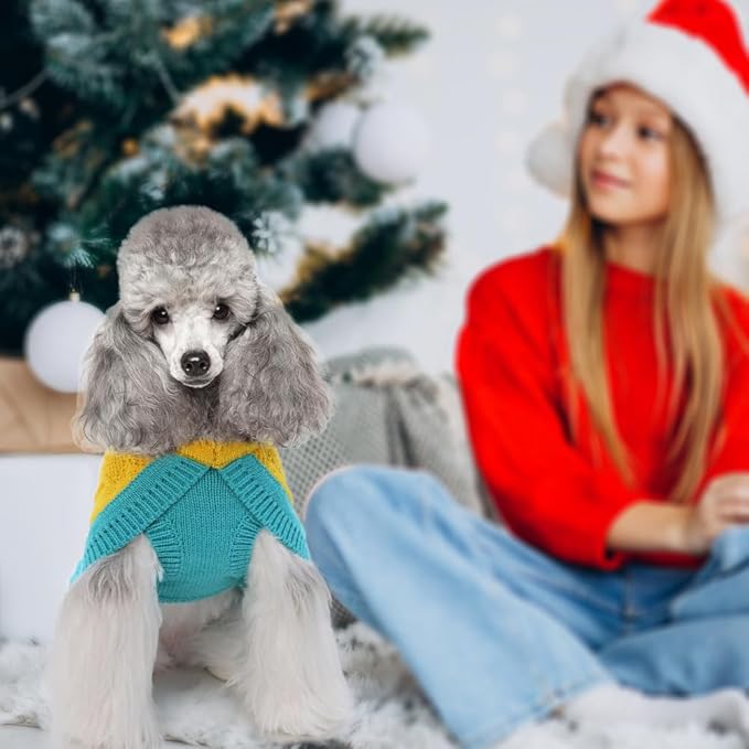 Knitted Dog Sweater - Color Block Warm Dog Clothes Pet Winter Coat, Thick Puppy Outfits Cat Apparel for Small Medium Dogs Cats Boy Girl Pet (X-Large)