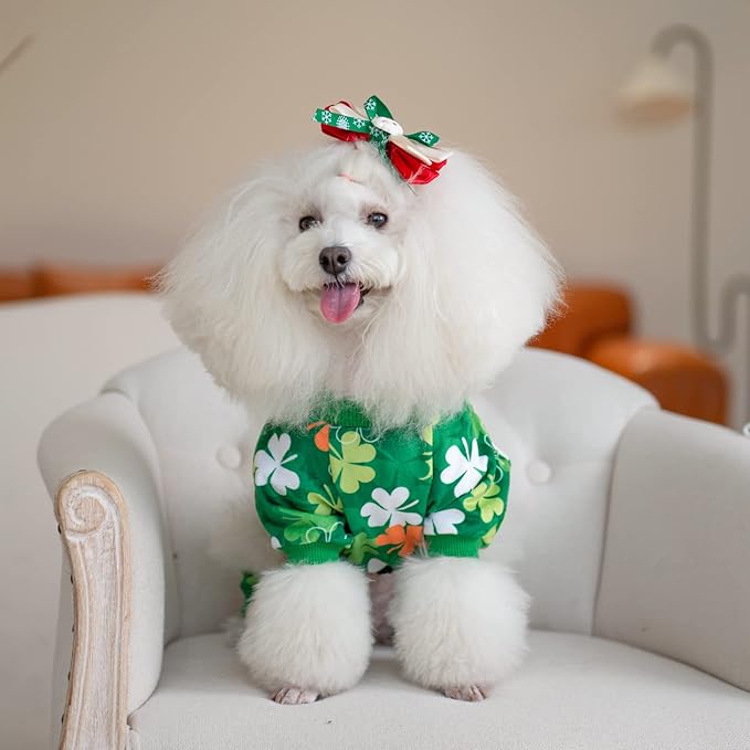 CuteBone Clover St.Patrick's Day Small Dog Pajamas Soft Puppy Pjs Fleece Stretchy Onesie Cat Clothes for Daily Wear P275XL