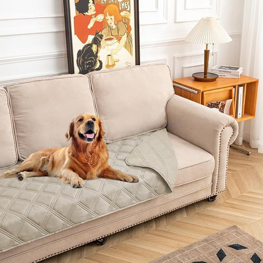 fuguitex Waterproof Dog Blanket Reversible for Small Dogs Resistant Leakproof Washable Couch Cushion Bed Protector Cover for Indoor Furniture Pet Friendly(30"*53",Brown+Khaki+Khaki