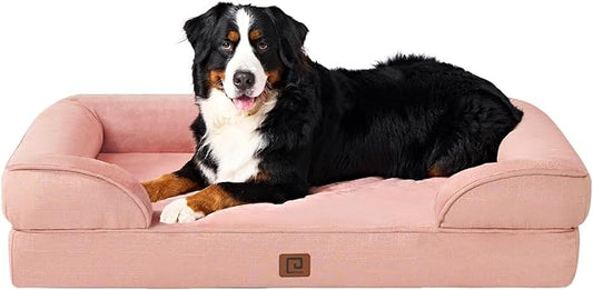 EHEYCIGA Orthopedic Dog Beds for Extra Large Dogs, Waterproof Memory Foam XXL Dog Bed with Sides, Non-Slip Bottom and Egg-Crate Foam Big Pet Couch Bed with Washable Removable Cover, Dusty Pink