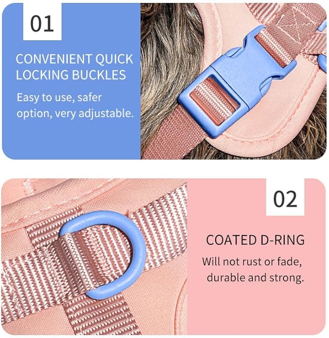 King Macks Dog Harness Set with Collar and Leash, Waste Bag Holder and Dirty Waste Bag Clip, Adjustable for Small/Medium/Large Dogs, Lightweight (Pink Sands with Blue, Small)