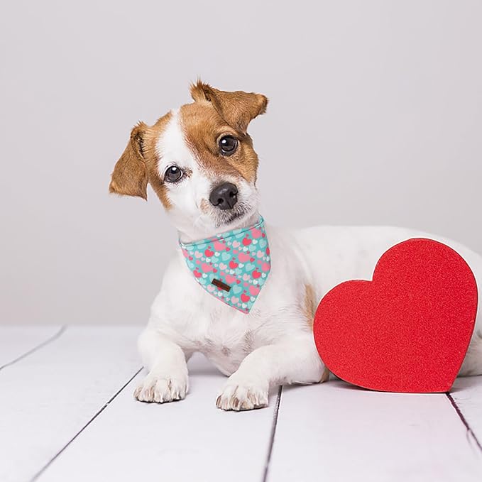 Unique Style Paws Dog Valentine's Day Bandanas 2Pcs Washable Cotton Triangle Love Heart Lock Dog Scarfs for Small Medium Large Dogs and Cats