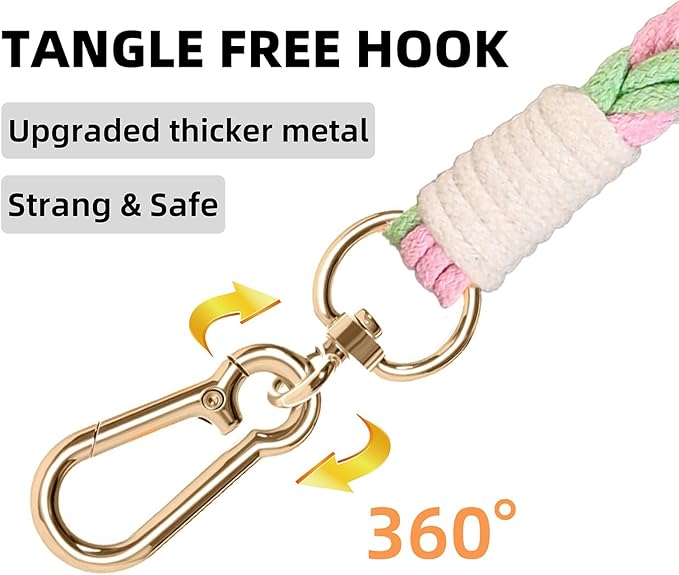 Handmade 5ft Braided Cotton Dog Leash with Unique Floral Handle, Durable and Stylish, Ideal for Small to Large Dogs, Pink & Green Color