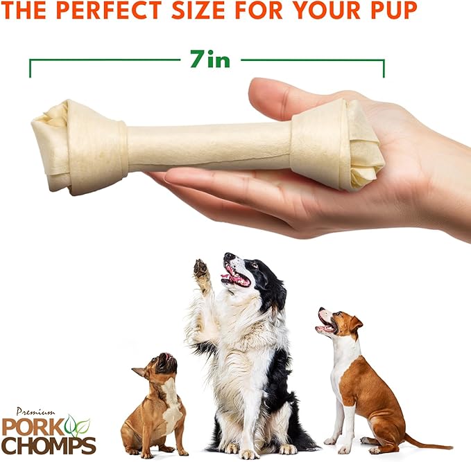 Pork Chomps Baked Pork Skin Dog Chews, 7-inch Knots, 8 Count