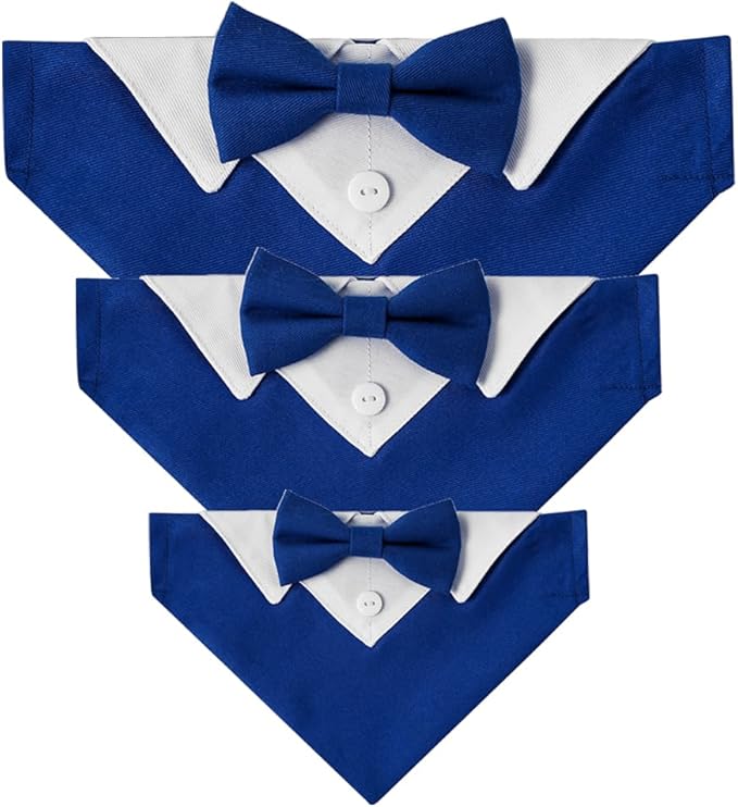Tuxedo Dog Collar for Wedding Engagement and Birthday, Formal Dog Bandana Collar Costume with Bow Tie and Adjustable Buckle,Suitable for Small Medium Large Dog. (Blue, L)