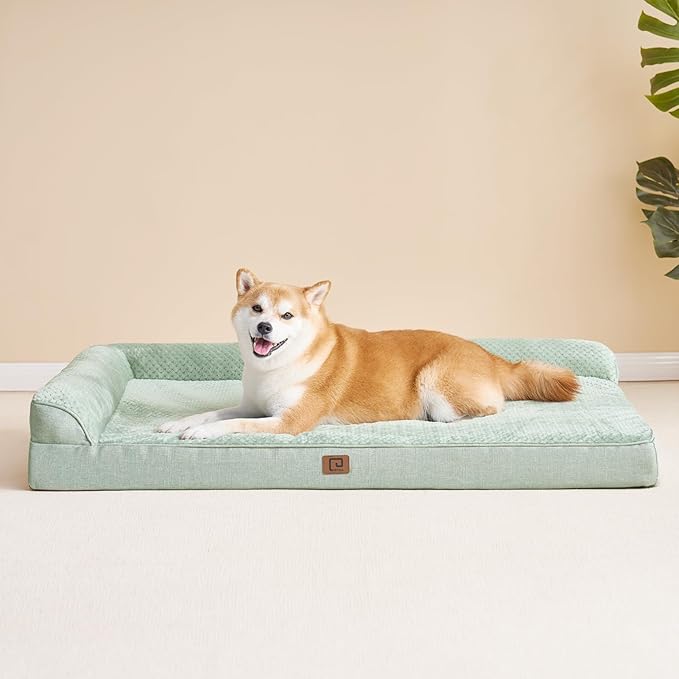 EHEYCIGA Memory Foam Dog Bed Large Sized Dogs, Pet Bed for Large Dog for Crate with Waterproof Liner, Pet Couch Bed Orthopedic with Washable Removable Cover, 35x23x6 Inches, Greyish Green