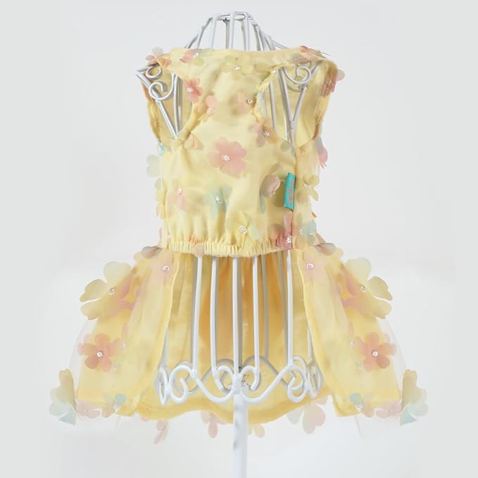 Laifug Dog Dress Puppy Print Princess Dog Dress Cute Party Wear (Yellow, M)