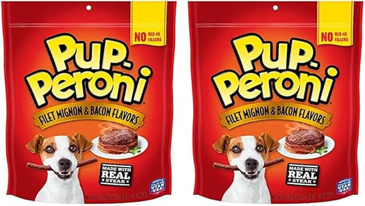 Pup-Peroni Dog Treats, Filet Mignon & Bacon Flavors, 22.5 Ounce, Made with Real Steak (Pack of 2)