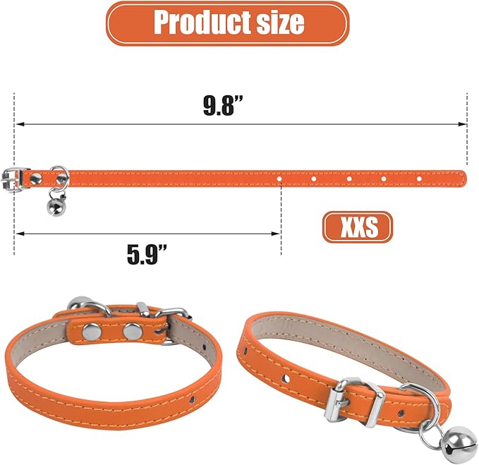 XXS Teacup Dog Collar, Orange, 3/8 inch Width