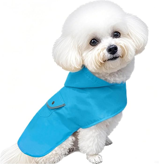 Small Dog Raincoat Dogs Rain Jacket for Puppy Reflective Lined Breathable Poncho Rainwear Waterproof Pet Clothes Pocket Hooded Leash Hole Adjustable Puppy,Blue,XS,Back Length 6.3 Inch