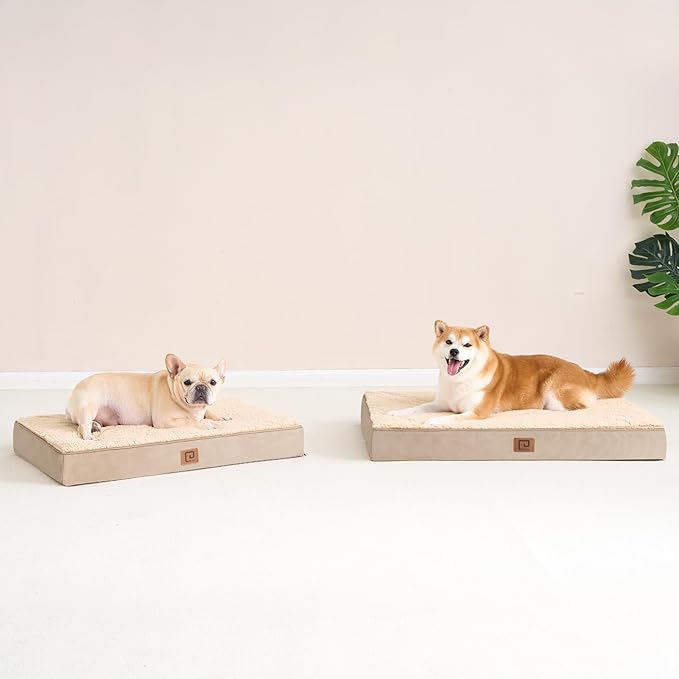 EHEYCIGA Orthopedic Medium Dog Beds for Small Dogs with Removable Washable Cover for Crate, Khaki, 30x20