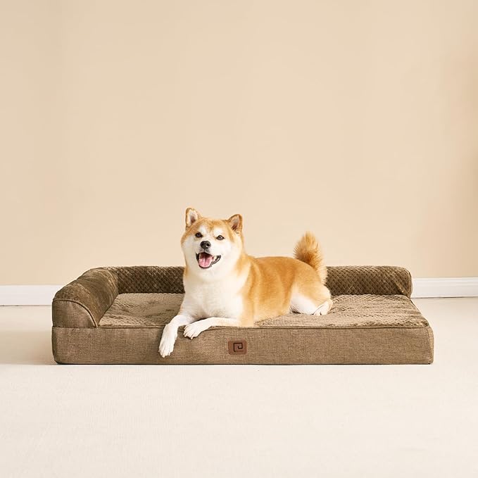 EHEYCIGA Memory Foam Dog Bed Medium Sized Dogs, Waterproof Dog Bed Orthopedic with Washable Removable Cover, Non-Slip Pet Bed Couch for Crate, 30x20x6 Inches, Camel