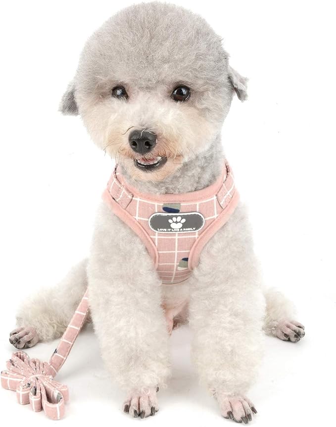 Zunea No Pull Small Dog Harness and Leash Set Adjustable Reflective Step-in Chihuahua Vest Harnesses Mesh Padded Plaid Escape Proof Walking Puppy Jacket for Boy Girl Pet Dogs Cats Pink S