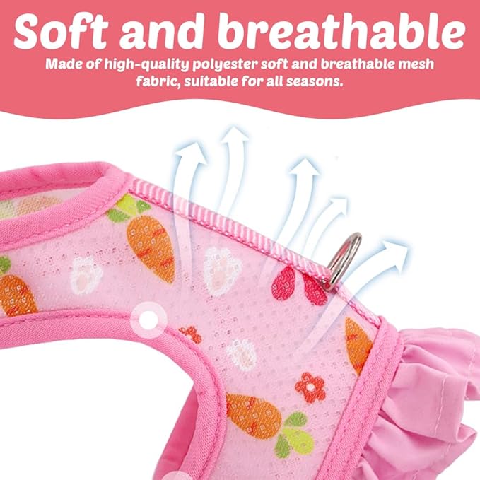 DONGKER Rabbit Harness and Leash,Adjustable Bunny Vest Harness Breathable Mesh Available All Seasons for Walking Escape Proof Guinea Pigs Bunnies Hamsters