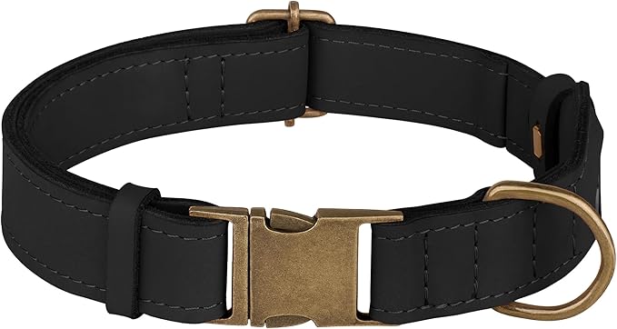 AirTag Dog Collar - Genuine Leather Dog Collar with Apple AirTag Holder and Metal Buckle - Smart GPS Tracking Pet Collars for Small Medium Large Dogs Puppy (Black, L, 17"-21" Neck Fit)