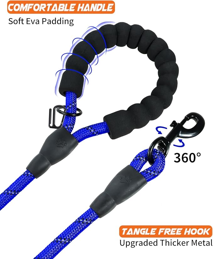 Joytale Reflective Dog Leash, Heavy Duty Nylon Rope with Poop Bag Holder, Highly Reflective Threads Leashes for Small Dogs, Navyblue, 5'×3/8''