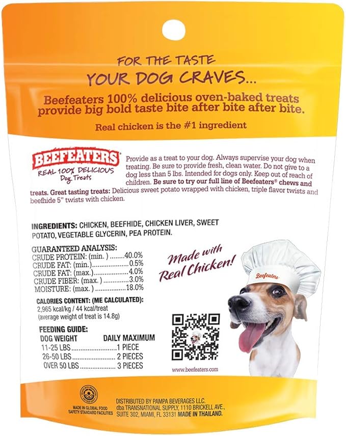 Beefeaters Beefhide Kabobs 40oz – Dog Treat. Triple Flavor with Real Chicken, Liver & Sweet Potato, Long-Lasting Chew, Supports Dental Health, Ideal for Training